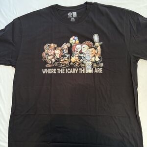 Black Graphic T-Shirt with Horror Characters 2XL 0006